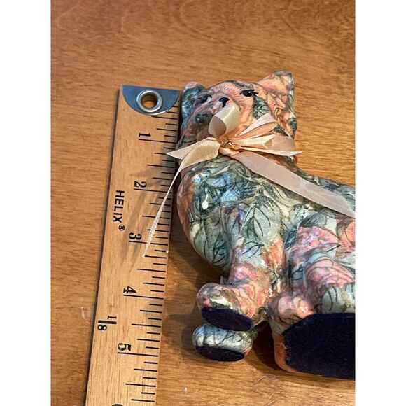 Vintage Porcelain Paper Mache Patchworks Calico Cat Figurine by Joan Baker Pink - Picture 6 of 6